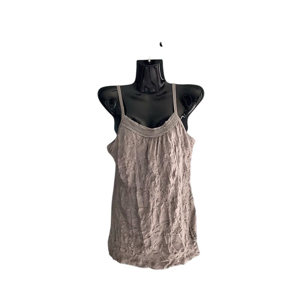 SO‎ Wear It Declare It Crinkle Cami Tank Top Taupe Gray Metallic Trim Medium